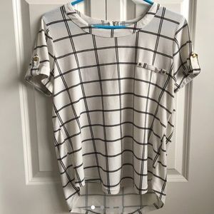 White and black grid pattern blouse